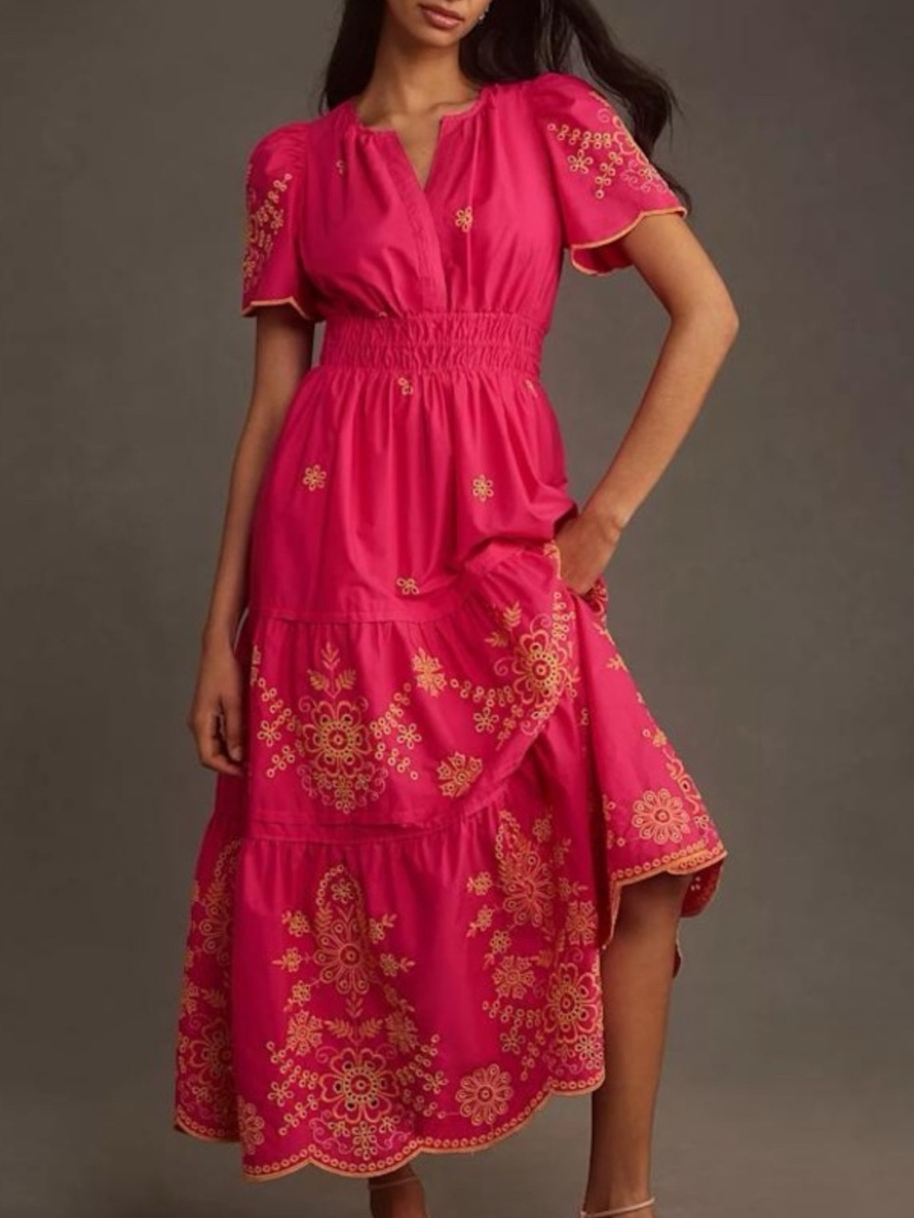 ANTHROPOLOGIE Somerset Pink Eyelet Maxi Dress